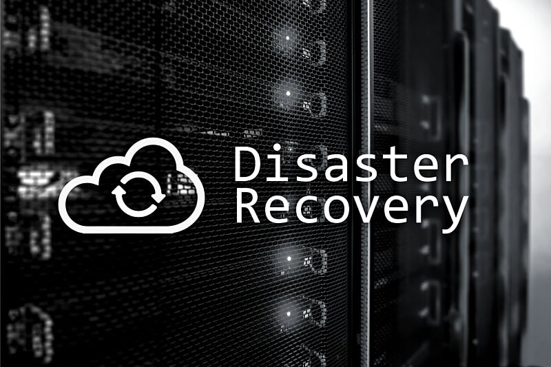 DIsaster recovery. Data loss prevention. Server room on background.